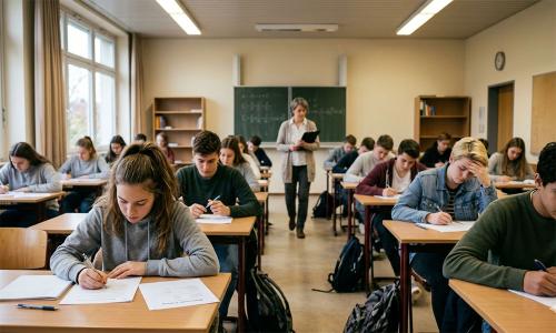 Schüler*inen bei der schriftlichen Prüfung - Teaserbild KI-generiert